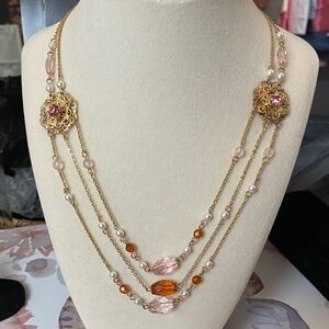 Avon Gold and Pink Multi-Strand Necklace